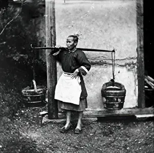 Plantation Prints: Foochow, Fukien province, China: a woman carrying buckets of night-soil