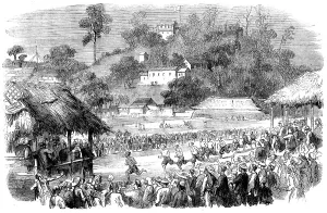 Guangzhou China Prints: Foot-race at Canton by Coolies of the Military Train - sketched by our special artist