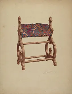 Wood Carving Gallery: Foot Rest, c. 1940. Creator: Georgine E. Mason