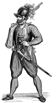 Foot soldier carrying an harquebus, 1590