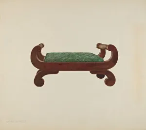 Fossum Prints: Foot Stool - Mahogany with Horse Hair Covering, c. 1939. Creator: Magnus S. Fossum