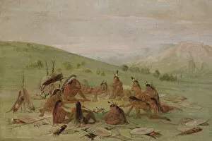 Council Gallery: Foot War Party in Council, Mandan, 1835-1837. Creator: George Catlin