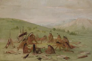 Nomadic Prints: Foot War Party in Council, Mandan, 1835-1837. Creator: George Catlin
