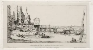 Charles Meryon French Prints: Footbridge Temporarily Replacing the Exchange Bridge, Paris, after the fire of 1621, 1860