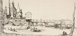 Charles Meryon Gallery: The footbridge temporarily replacing the Pont-au-Change, Paris, after the fire of 1621