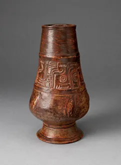 Hieroglyph Prints: Footed Jar Incised with Pseudo-Gylphs, A. D. 250 / 600. Creator: Unknown