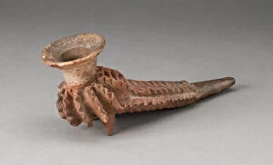 Mesoamerican Collection: Footed Pipe with Fluted Relief Design, c. 400 B.C. Creator: Unknown
