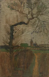 Holst Richard Roland Prints: Foothpath with Willow and a Village on the Horizon, 1891. Creator: Richard Roland Holst
