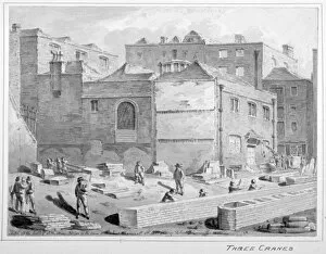 Construction Worker Gallery: Footing for Southwark Bridge by the Union Warehouse, Upper Thames Street, City of London, 1818