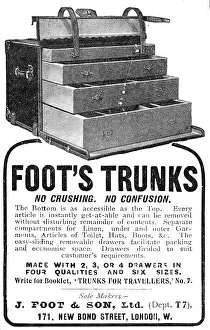 Luggage Prints: Foot's trunks: no crushing, no confusion, 1909. Creator: Unknown