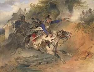 The Foraging Hussar, 1840. Artist: Schindler, Carl (1821-1842)