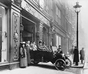 Ford Model T leaving showroom circa 1911. Creator: Unknown