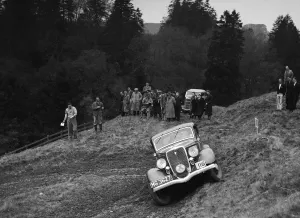 Steering Prints: Ford V8 of DG Silcock competing in the MCC Edinburgh Trial, Roxburghshire, Scotland, 1938