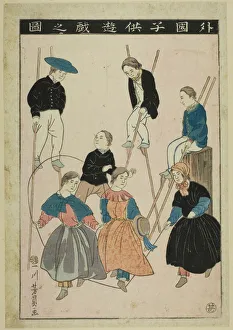Stilts Prints: Foreign Children at Play (Gaikoku kodomo yugi no zu), 1860. Creator: Yoshikazu
