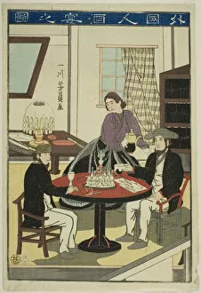 Foreigners Drinking Wine (Gaikokujin shuen no zu), 1860. Creator: Yoshikazu