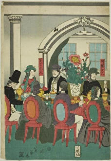 Center Sheet Of Oban Triptych Gallery: Foreigners from Five Nations at a Banquet (Gokakoku ijin shuen no zu), 1861