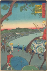 Riding Crop Prints: Foreigners Riding Along the Coast at Takanawa in the Eastern Capital