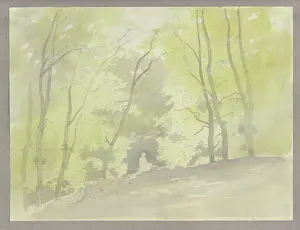 Pastel Prints: Forest clearing, a female figure in the center, c1856. Creator: Carl Theodor Reiffenstein