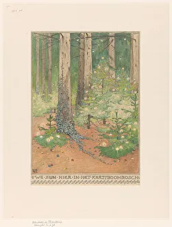 Magical Prints: Forest with decorated and illuminated Christmas trees, 1898. Creator: Willem Wenckebach