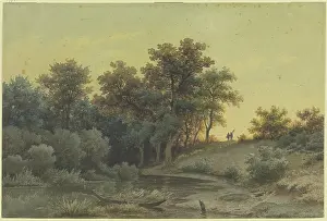 Wove Paper Prints: Forest edge with a river in the evening light, 19th century. Creator: Jakob Maurer