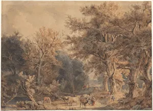 Maris Jacob Henricus Prints: Forest landscape with figures and cattle, c.1847-c.1899. Creator: Jacob Henricus Maris