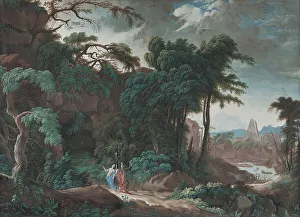 Arcadian Prints: Forest landscape with figures, late 17th-early 18th century. Creator: Pierre Antoine Patel