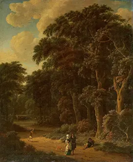 Wayside Prints: Forest Landscape with Forest Workers and People Strolling