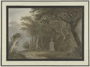 Salomon Gesner Prints: Forest landscape with a monument to Salomon Gesner, 1740-1800. Creator: Anon