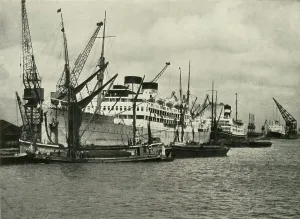 Alan Bell Prints: The Forest of Masts Has Given Place to a Cluster of Steamer Funnels Vessels Berthed