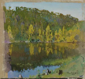 Water Lily Prints: Forest Pond, Landscape Study, 1894. Creator: Eero Jarnefelt