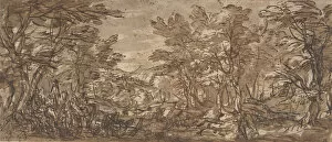 Brush And Brown Wash Collection: Forest Scene, a Halt at the Left, a Hunt at the Center, 1612-66