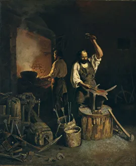 Smithy Prints: The Forge, 1845. Artist: Plakhov, Lavr Kuzmich (1810-1881)