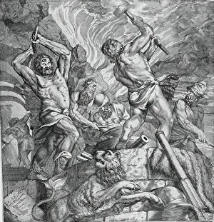 Sledgehammer Prints: Forge of the Cyclopes, 1572. Creator: Cornelis Cort