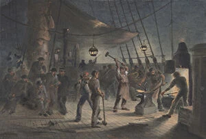 Robert Charles Dudley Gallery: The Forge on Deck, Night of August 9th: Preparing the Iron Plating for Capstan, 1865-66