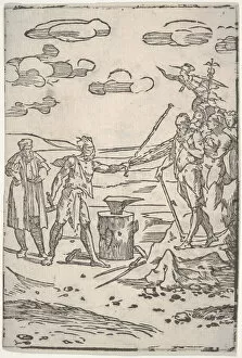 Alchemy Collection: The forger standing by an anvil pulling a man in chains, from the series The var... ca