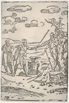 Domenico Gallery: The forger standing by an anvil pulling a man in chains, from the series The var... ca