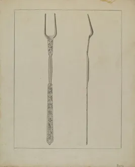 Utensils Prints: Fork, c. 1936. Creator: Anthony Zuccarello