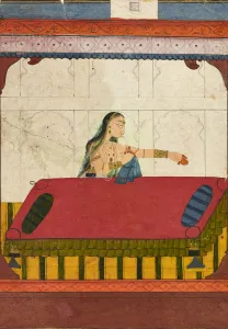 Hennaed Prints: A forlorn lover, fragment from a Rasamanjari, ca. 1710-ca. 1715. Creator: Golu