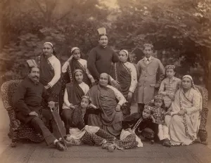 Formal Family Portrait of Thirteen People, Men in European Dress, 1860s-70s Formal Family Portrait of Thirteen People, Men in European Dress, 1860s-70s