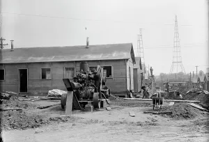 Fort McHenry, Cement Gun Used in Building Camp, 1917. Creator: Harris & Ewing. Fort McHenry, Cement Gun Used in Building Camp, 1917. Creator: Harris & Ewing
