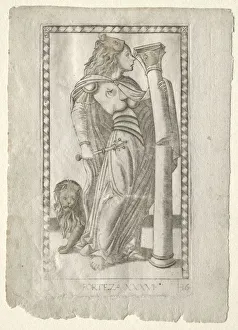 Ferrara Prints: Forteza (from the Tarocchi, series B: Cosmic Principles & Virtues, #36), before 1467