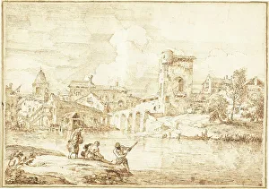 A Fortified Village along a River, 1727/1729. Creator: Marco Ricci