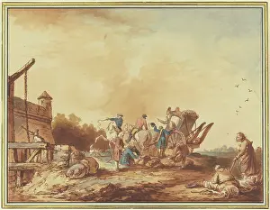Wayside Prints: In front of a fortress gate, the luggage of a traveler who has stopped there