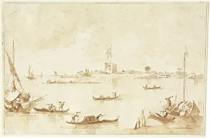 Gondolieri Prints: The Fortress of San Andrea from the Lagoon, 1780s. Creator: Francesco Guardi