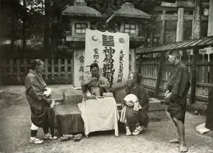 Traditional Culture Prints: A Fortune-Teller at Inari Temple, 1910. Creator: Herbert Ponting