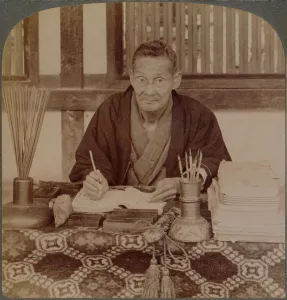 Fortune teller and seer, Inari temple, Kyoto, Japan, 1904