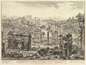 The Forum Romanum, or Campo Vaccino, from the Capitol, with the Arch of Septimius in t