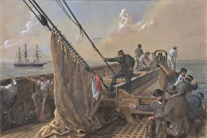 Cable Laying Gallery: Forward Deck of the Great Eastern Cleared for the First Attempt to Grapple... 1865-66