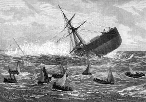 Wells J R Prints: Foundering of the Union Company's mail steam-ship American: the boats leaving the ship