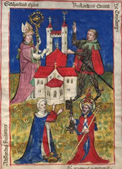 Salian Dynasty Prints: The founding of the Oehringen convent of canons in 1037 (From the Obleybuch of Oehringen)
